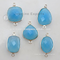 Venta al por mayor 925 Sterling Silver Bezel Configuración Conectores Azul Chalcedony Gemstone Jewelry proveedores